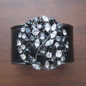 Vintage black enamel rhinestone cuff bracelet new